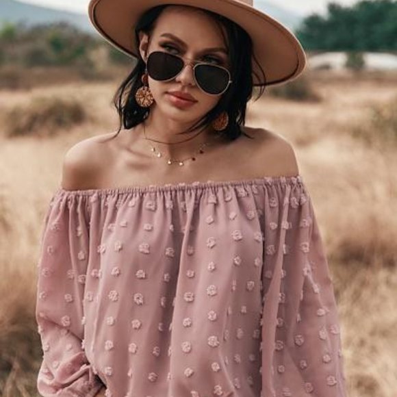 BOHO FLOWY OFF THE SHOULDER TOP - PINK - Picture 3 of 9